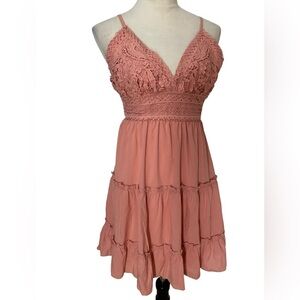 Ecowish Boho Crochet Trimmed Open Back Sundress Size Small NEW